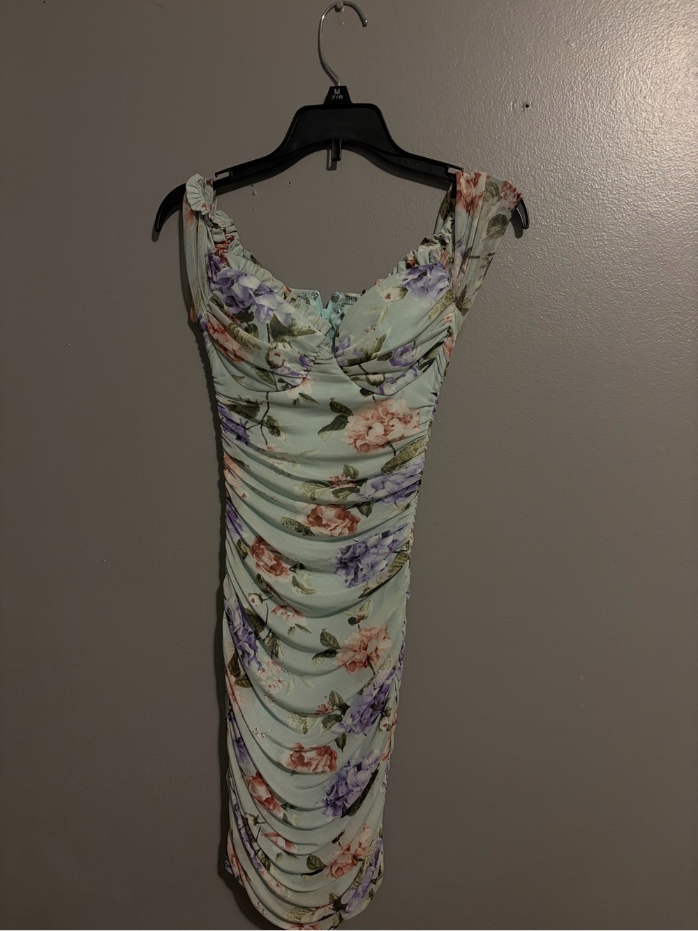 Windsor Mint Green Floral Ruched Mini Dress
